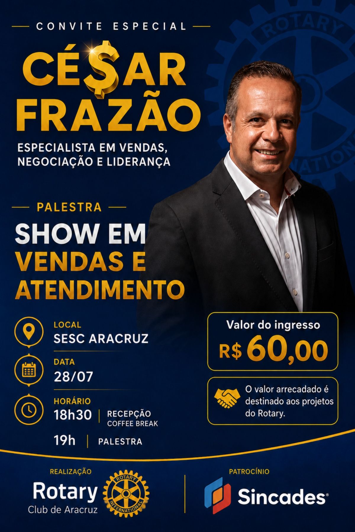Rotary Club de Aracruz promove palestra com César Frazão para impulsionar vendas e apoiar projetos sociais